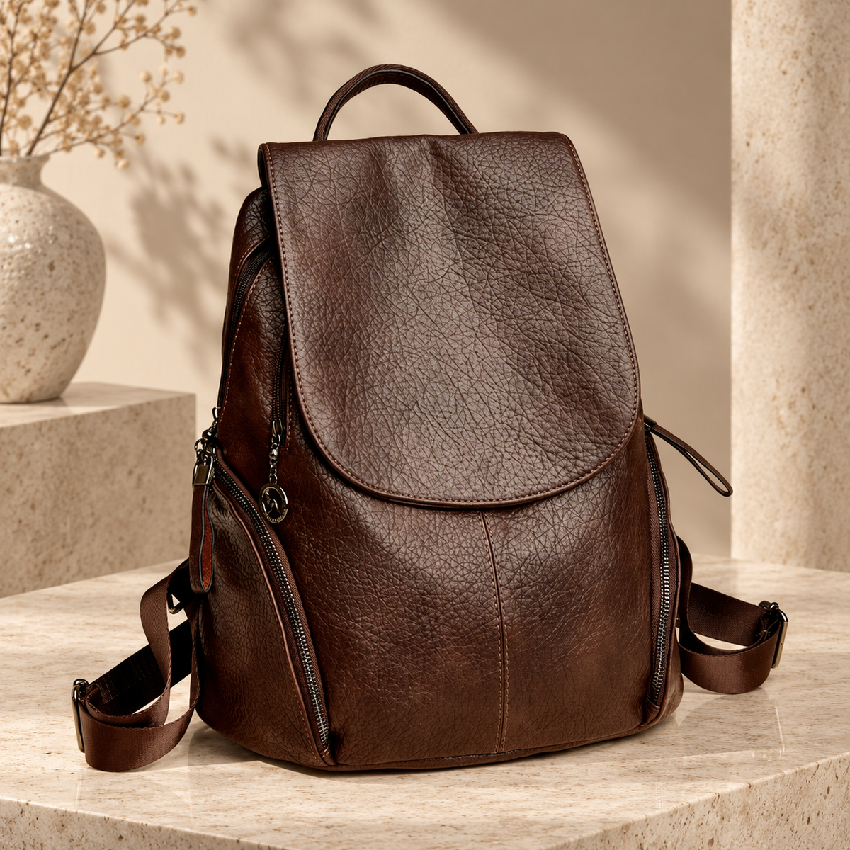Genevieve Women’s Flap Backpack – Textured Multi-Pocket Travel Daypack