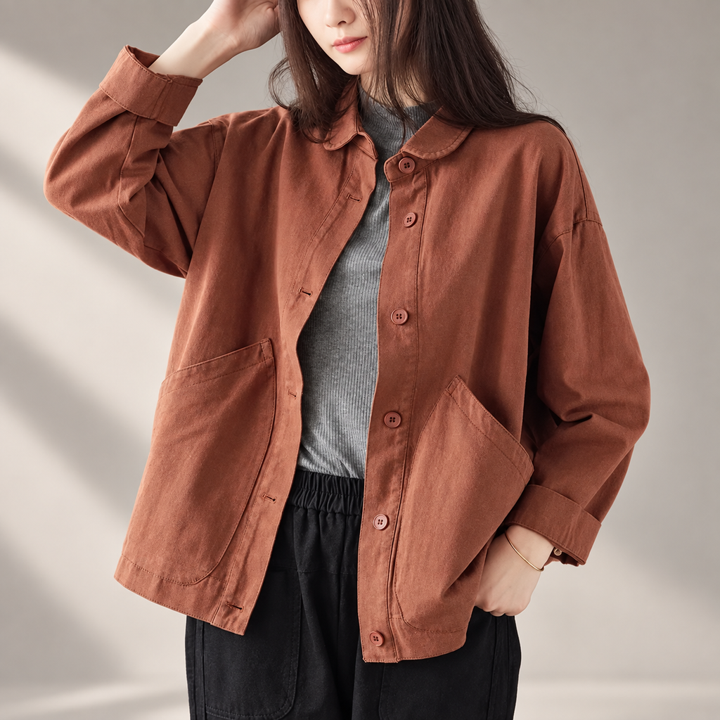Sienna Women’s Button Front Utility Jacket – Relaxed Fit Long Sleeve Casual Coat