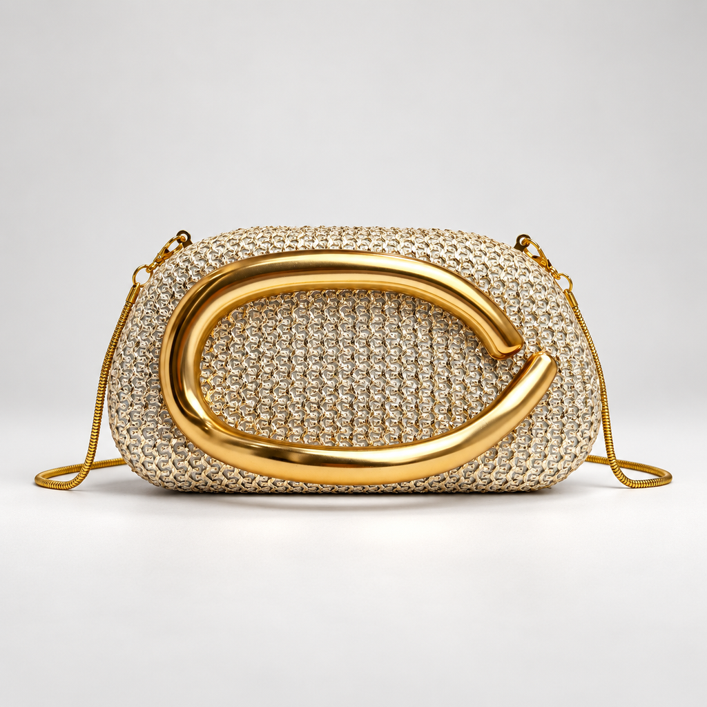 Isabella Textured Evening Clutch Bag with Gold-Tone Handle