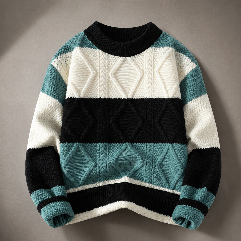 Marco Geometric Color-Block Knit Crewneck Sweater