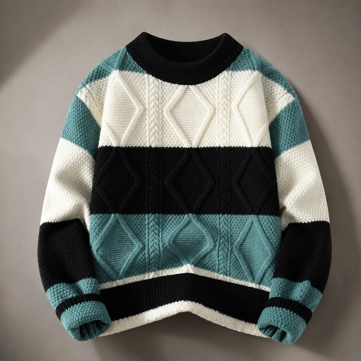 Marco Geometric Color-Block Knit Crewneck Sweater