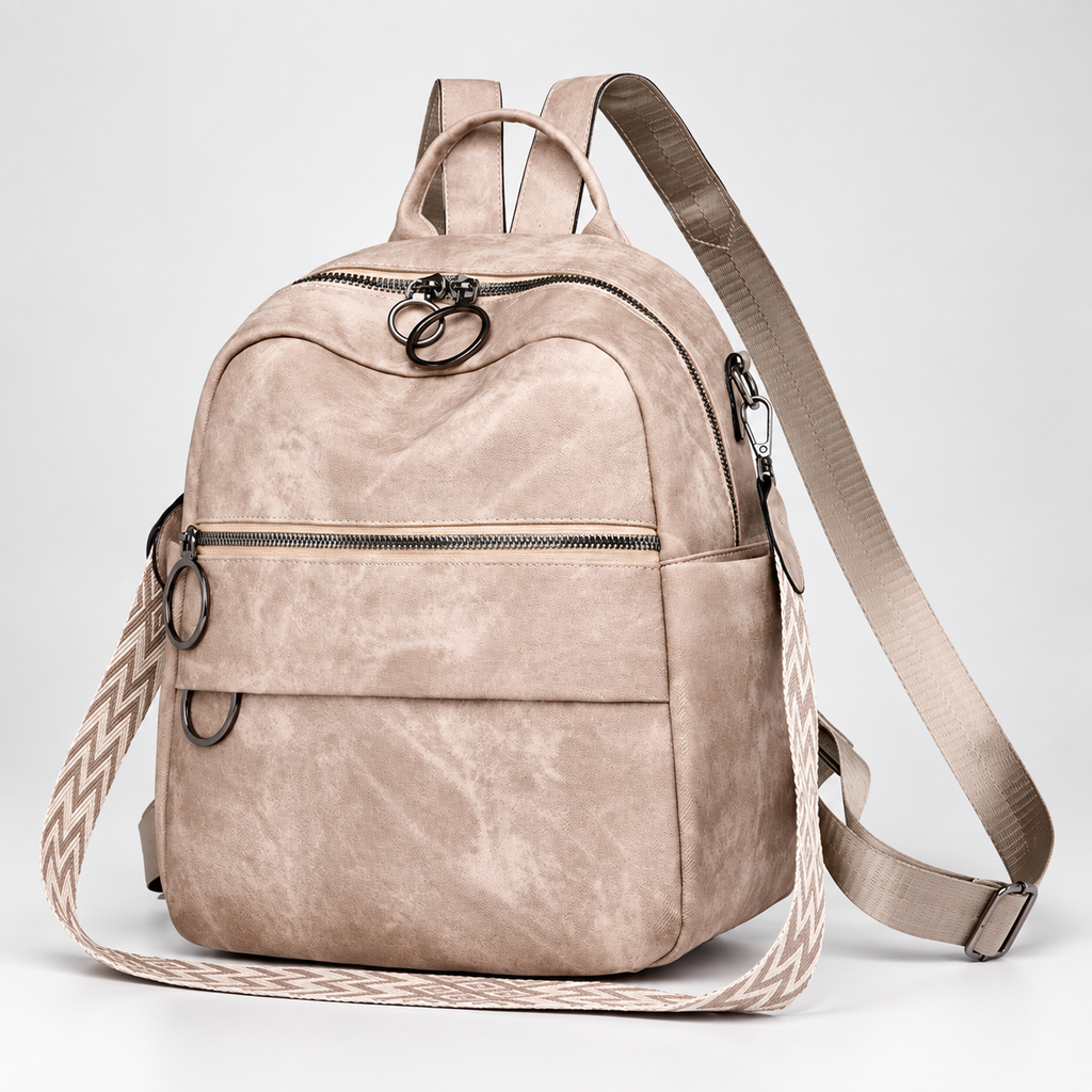 Bianca Convertible Textured Backpack – Multi-Zip Shoulder Bag with Top Handle
