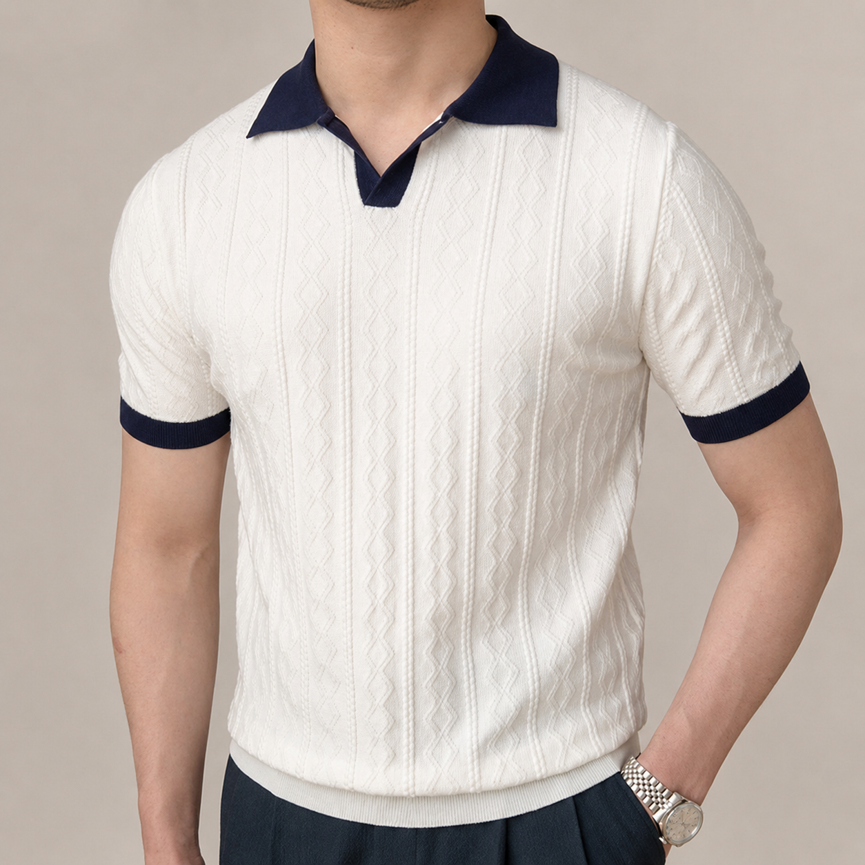 Austin Men’s Cable Knit Polo Shirt