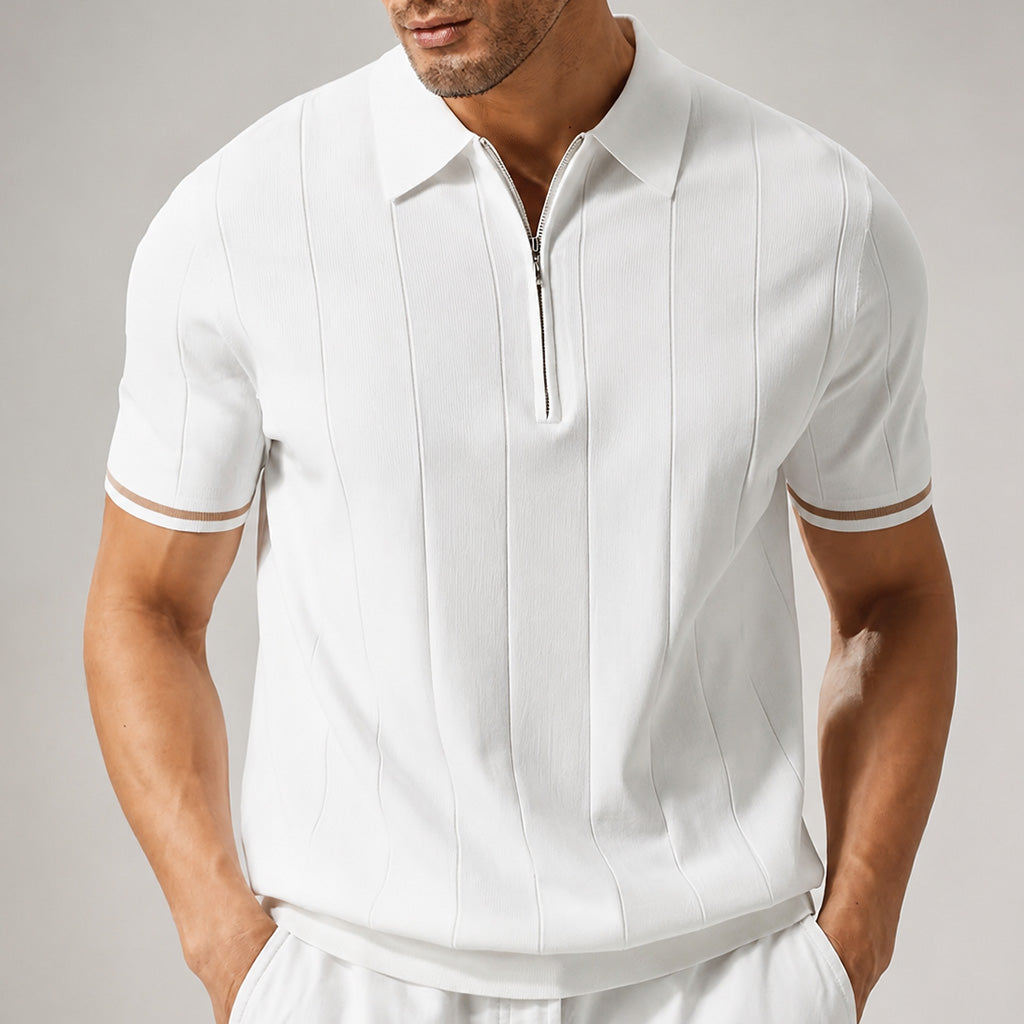 David Men’s Ribbed Quarter-Zip Polo Shirt