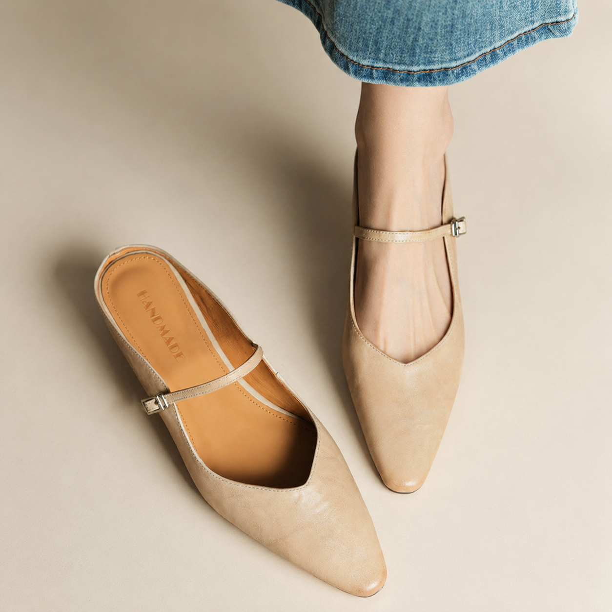 Madison Women’s Genuine Leather Pointed-Toe Mary Jane Mules