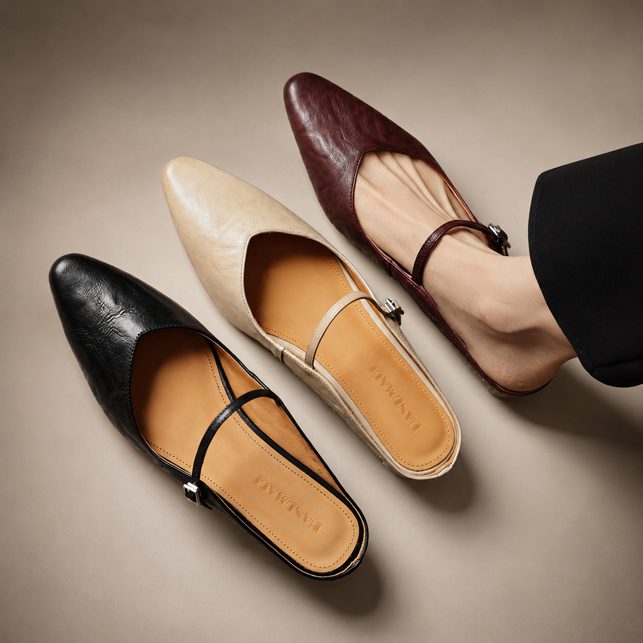 Madison Women’s Genuine Leather Pointed-Toe Mary Jane Mules