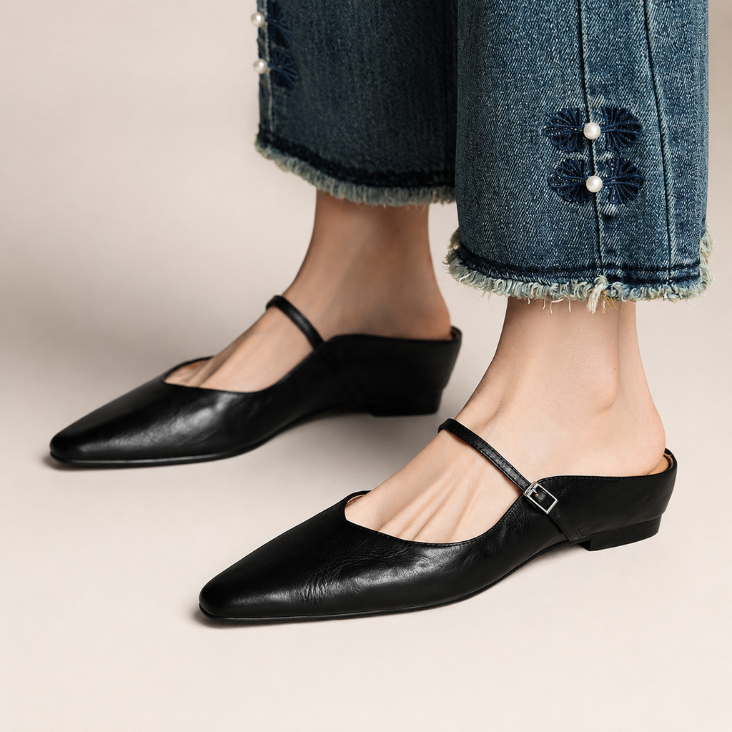 Madison Women’s Genuine Leather Pointed-Toe Mary Jane Mules