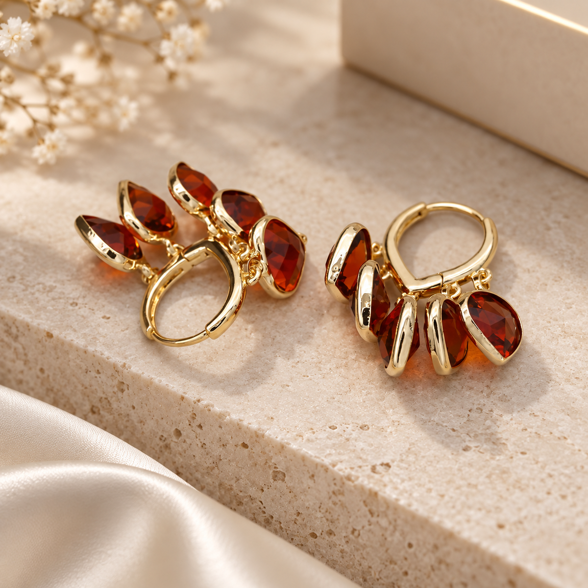 Fiona Faceted Crystal Charm Hoop Earrings – Gold Tone Cluster Drop Earrings