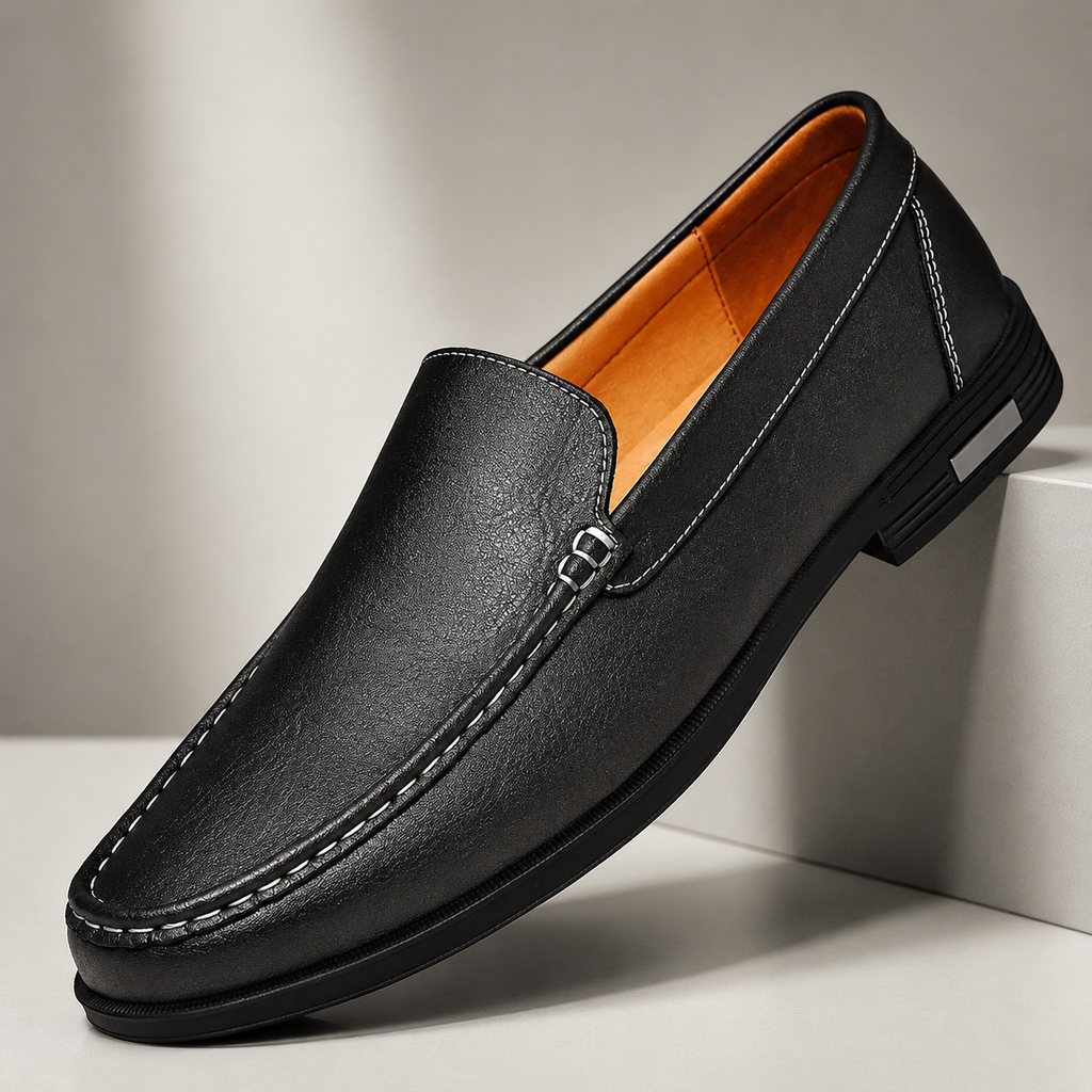 Hudson Men’s Genuine Leather Slip-On Loafers with Cushioned Insole