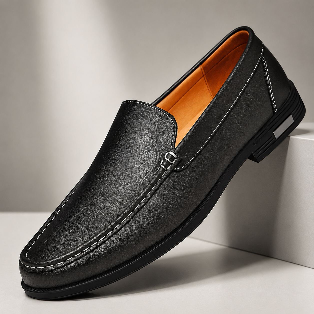 Hudson Men’s Genuine Leather Slip-On Loafers with Cushioned Insole