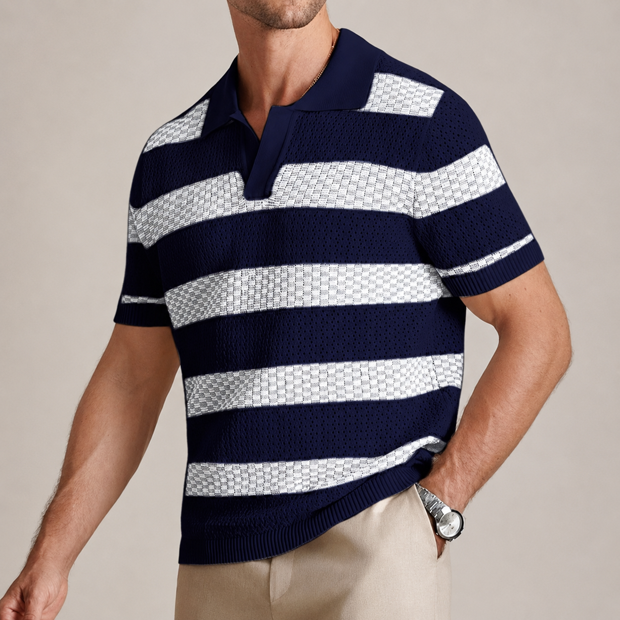 Evan Men’s Textured Stripe Knit Polo