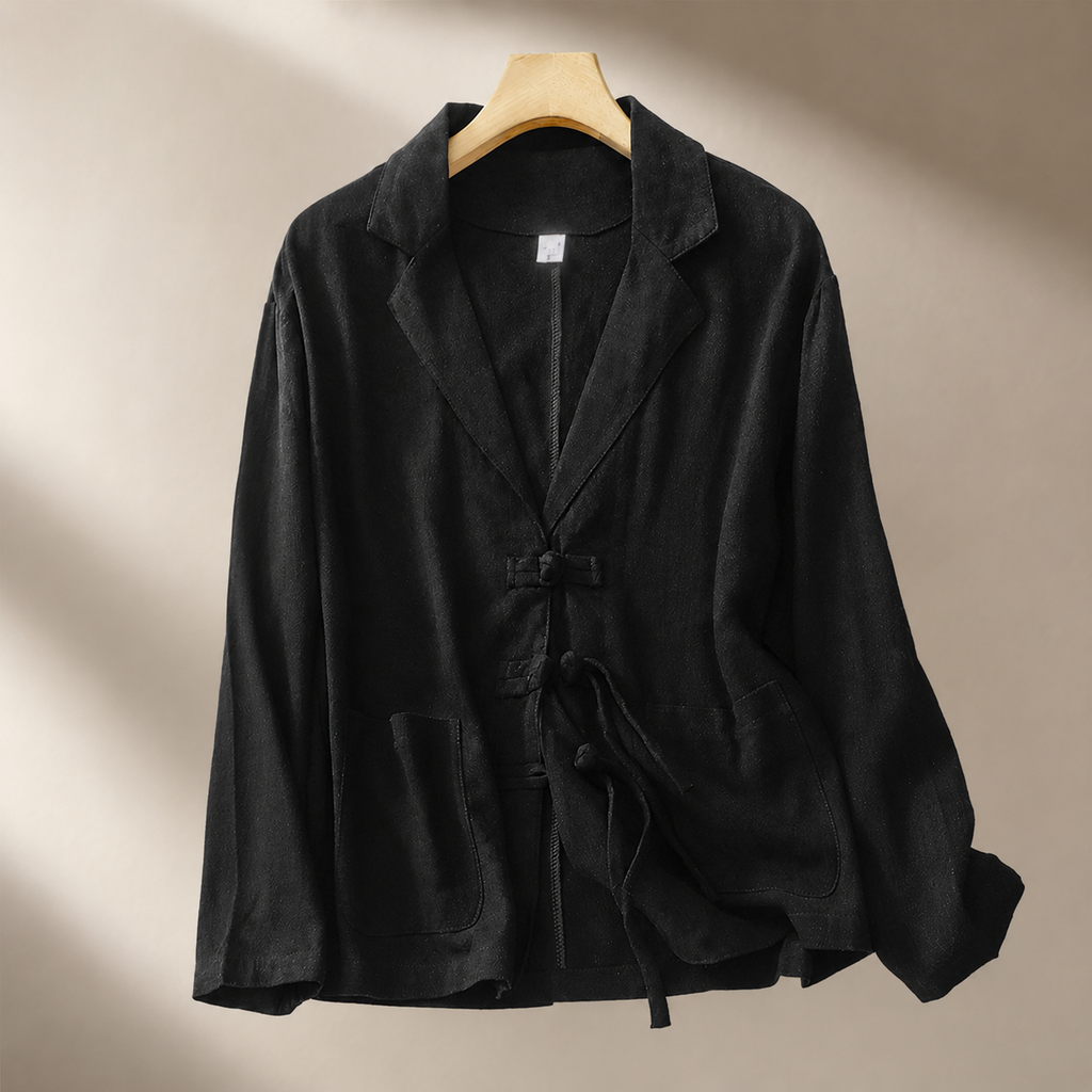 Nova Women’s Linen-Blend Tie-Front Blazer with Pockets