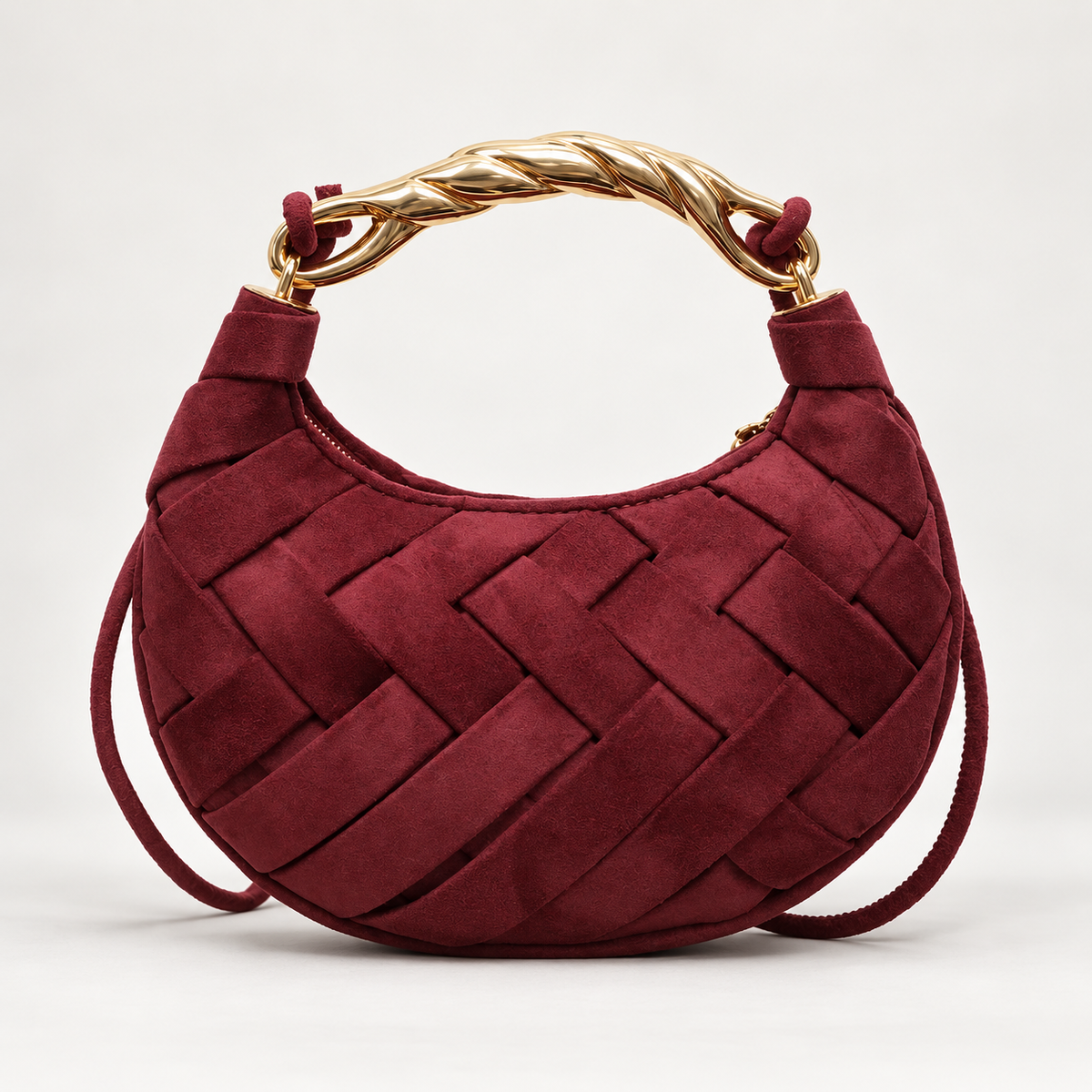 Elodie Woven Crescent Handbag – Suede-Look Shoulder & Crossbody Bag