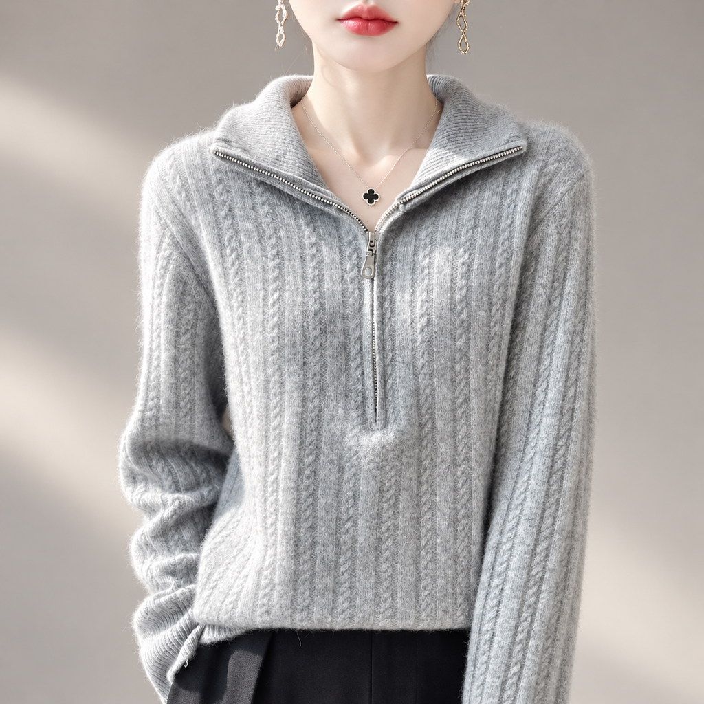 Lucienne Cable Knit Half-Zip Mock Neck Sweater