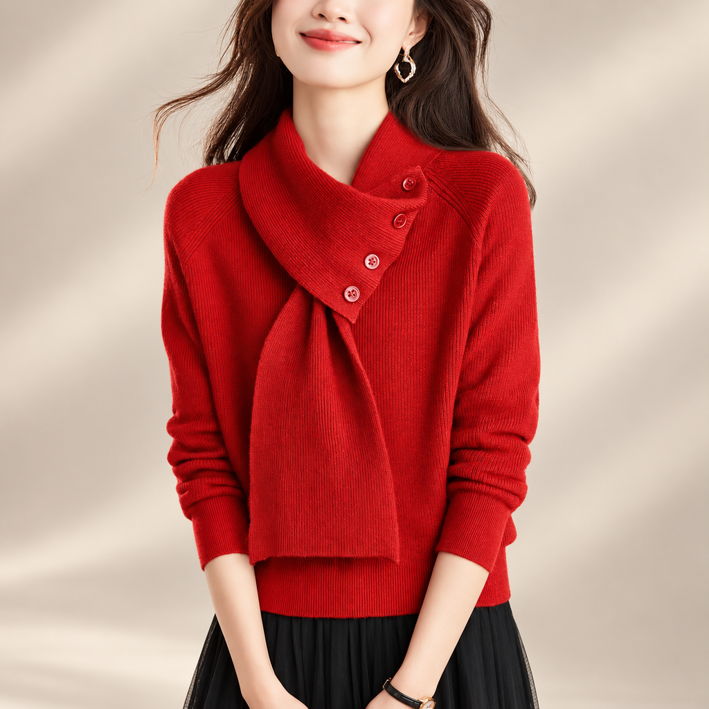 Camille Women's Button Scarf-Neck Knit Sweater