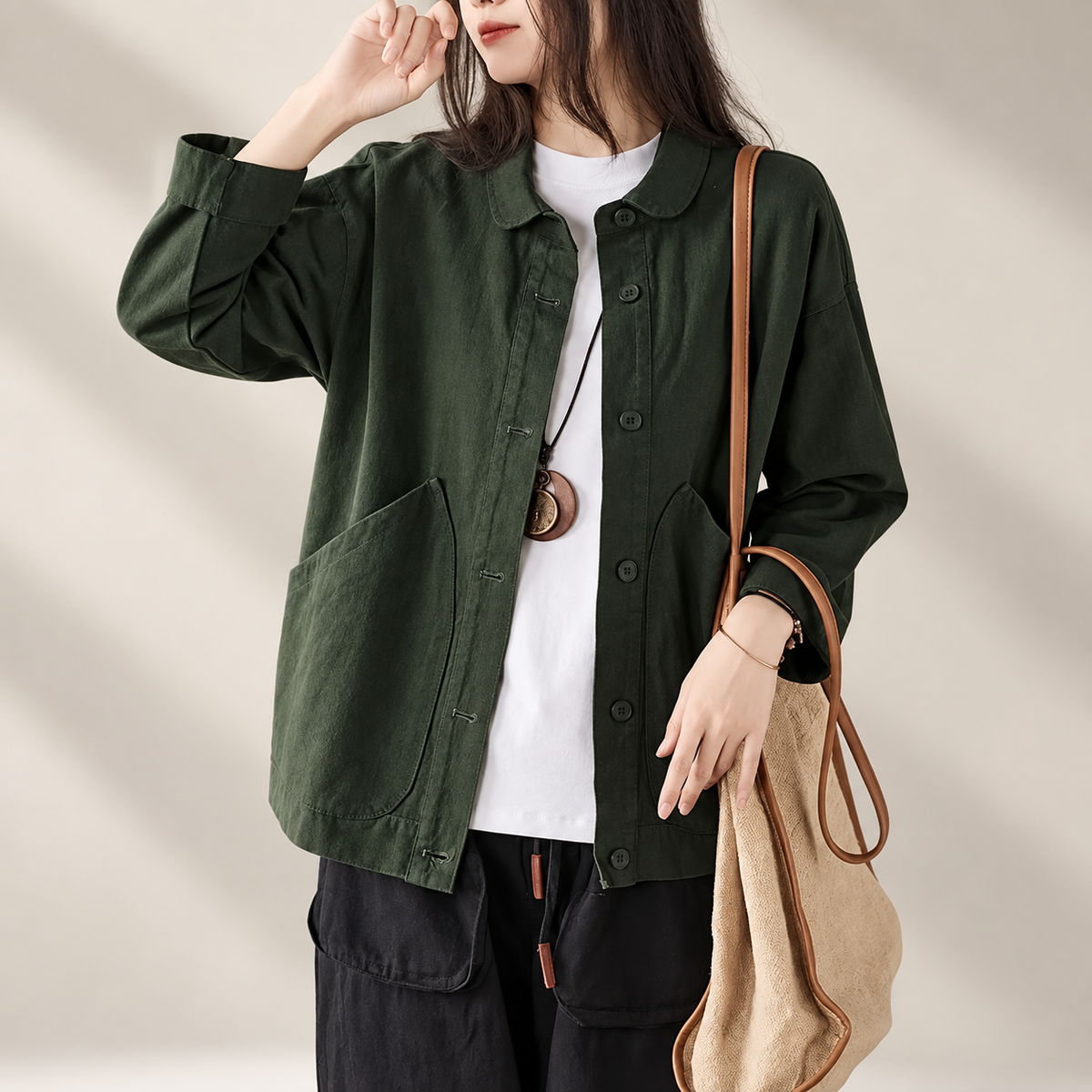 Sienna Women’s Button Front Utility Jacket – Relaxed Fit Long Sleeve Casual Coat