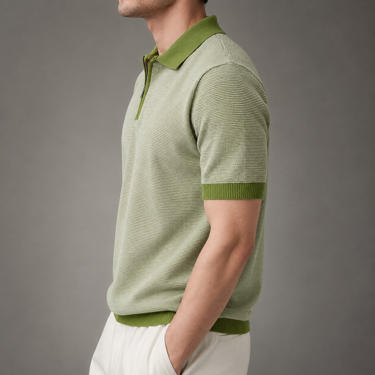 Thomas Men’s Textured Quarter-Zip Polo Shirt