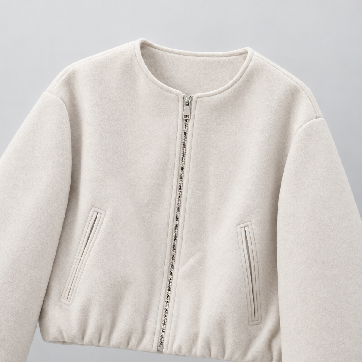 Beatrice Women's Round Neck Zip-Front Cropped Jacket
