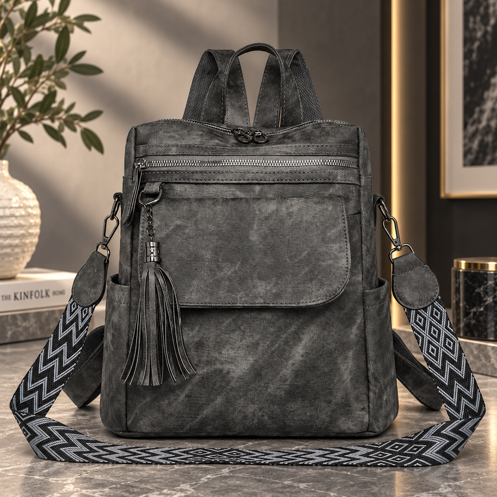 Camille Women’s Convertible Backpack Purse – Washed Canvas Crossbody Shoulder Bag