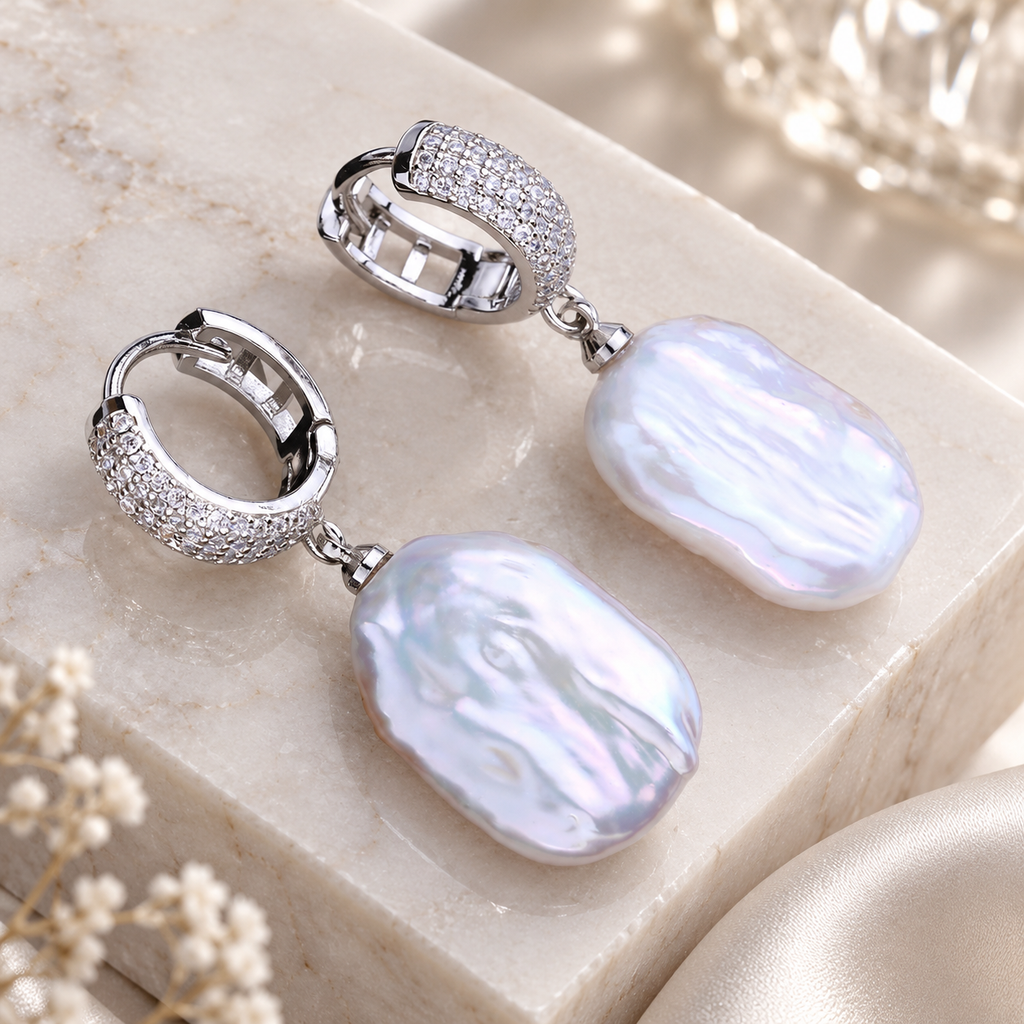 Serafina Crystal Hoop Baroque Pearl Drop Earrings