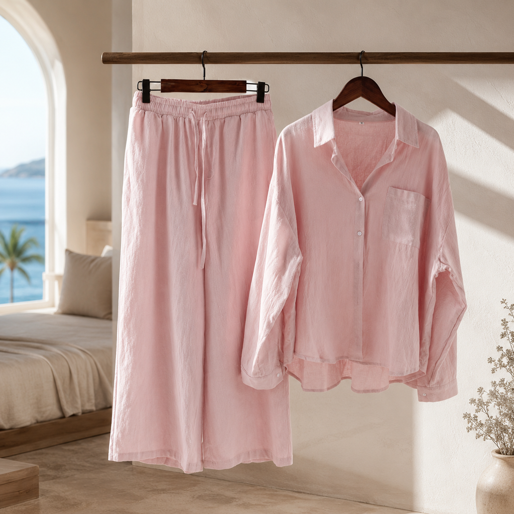 Brielle’s Long-Sleeve Shirt and Wide-Leg Pants Set