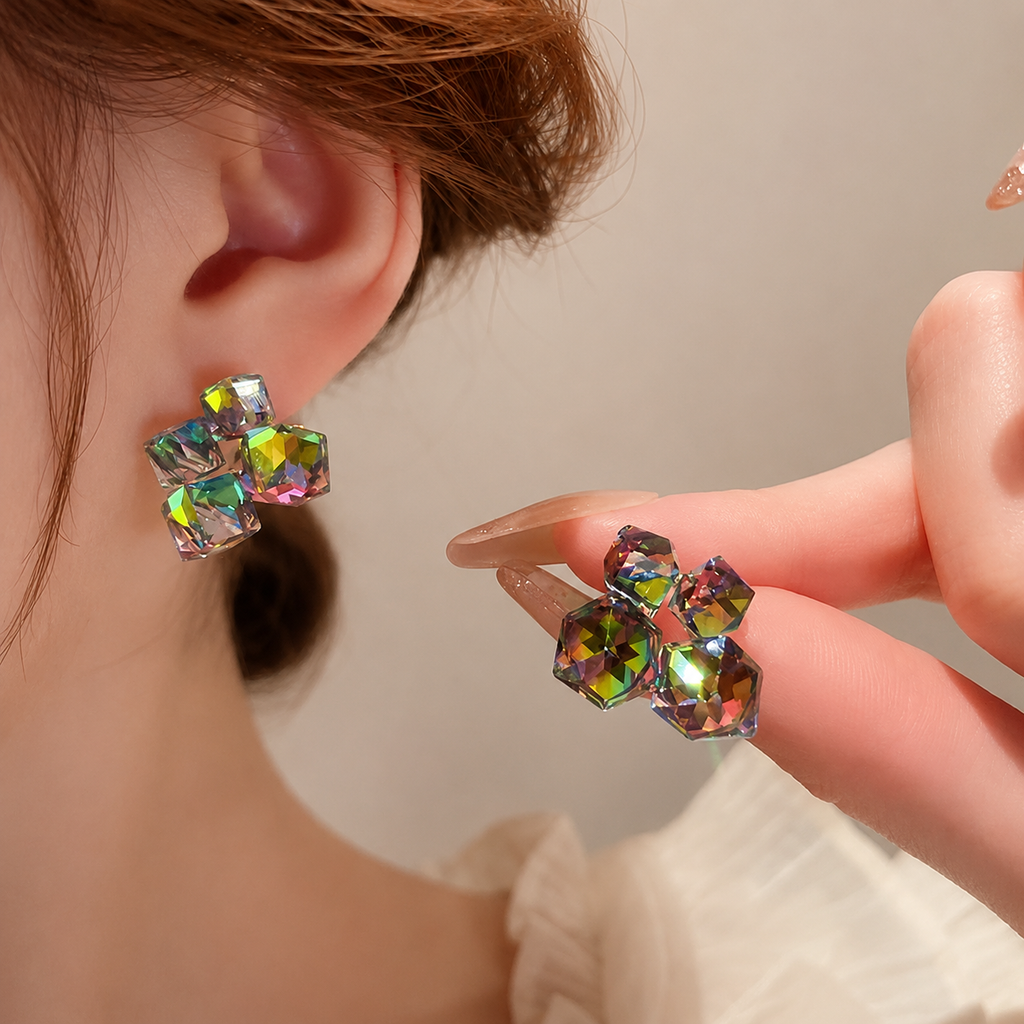 Riley Prism Cube Crystal Stud Earrings