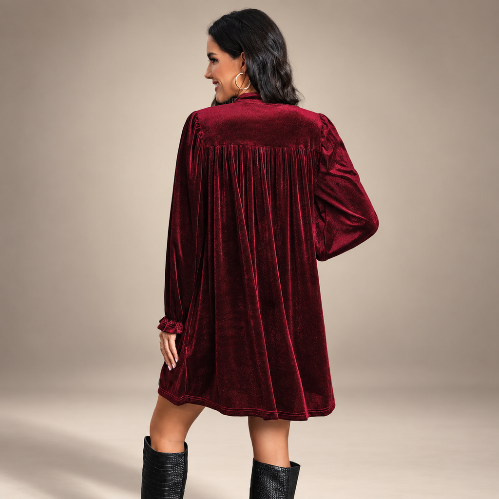 Camille Velvet Surplice V-Neck Long Sleeve Mini Dress