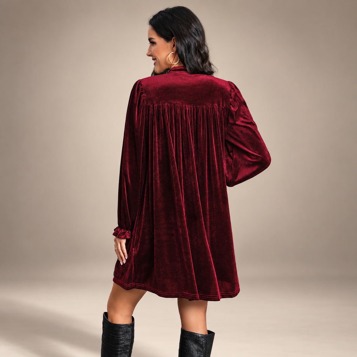 Camille Velvet Surplice V-Neck Long Sleeve Mini Dress