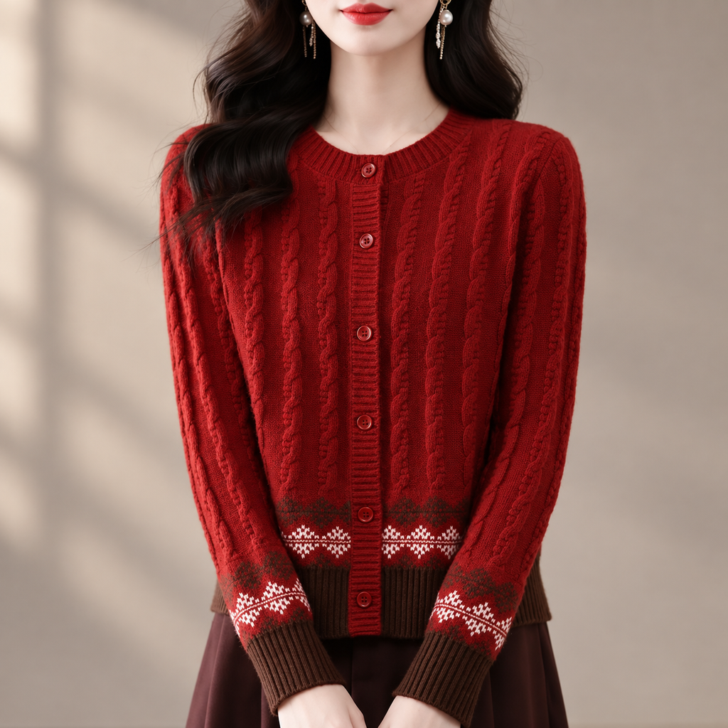 Rosalie Cable Knit Fair Isle Button Cardigan