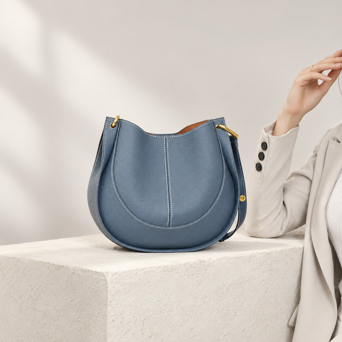 Genevieve Women’s Pebbled Crescent Shoulder Bag – Curved Hobo Crossbody Handbag