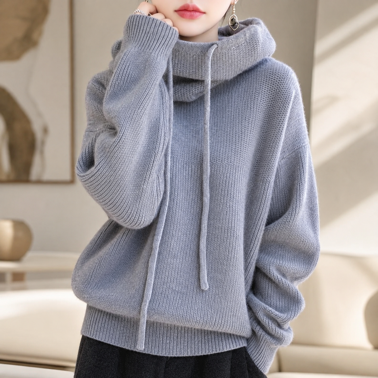 Avery's Relaxed High-Neck Knit Hoodie