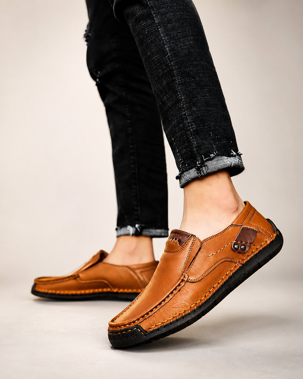 Mark's Hand-Stitched Leather Loafers with Flexible Rubber Sole