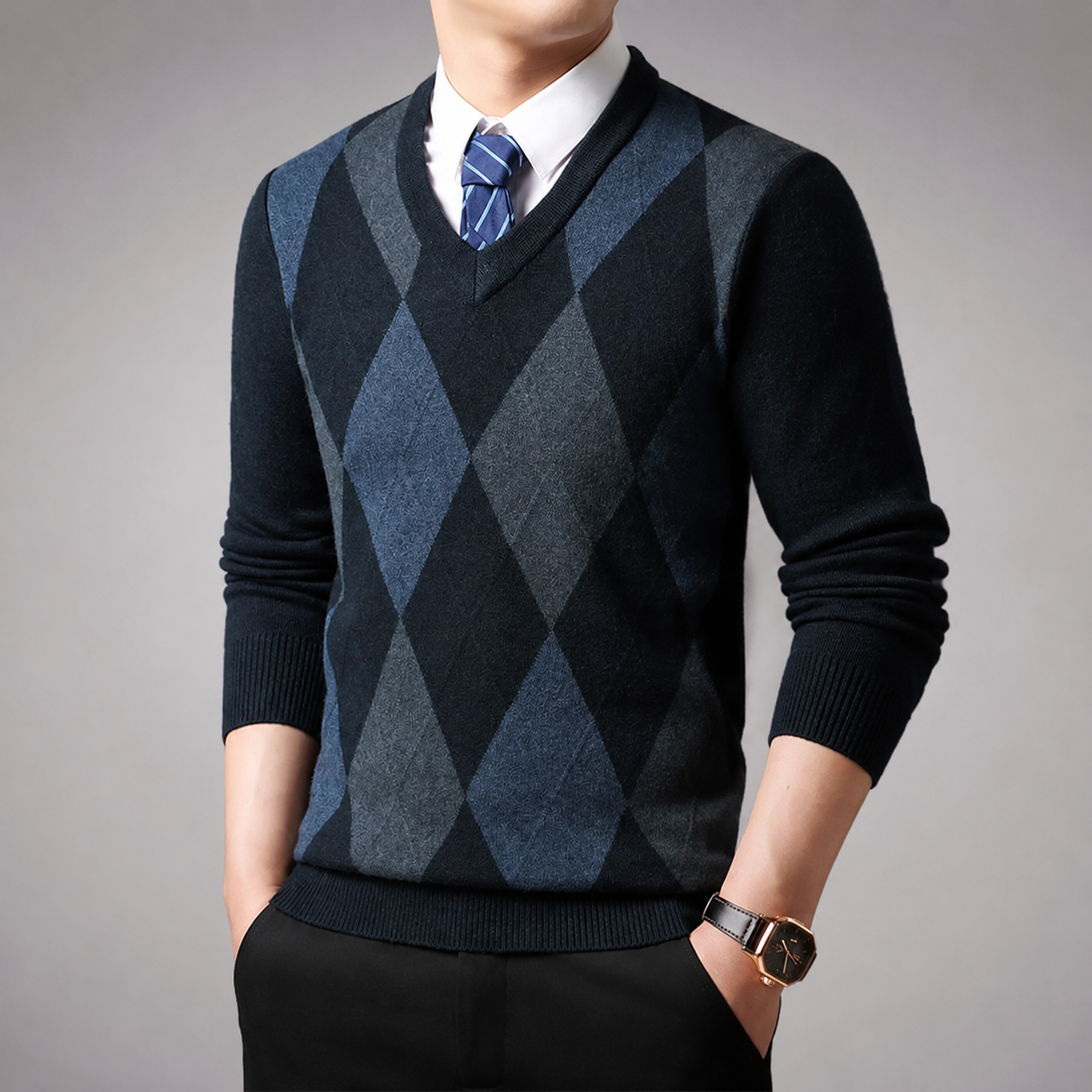 Dylan Men’s Argyle V-Neck Sweater