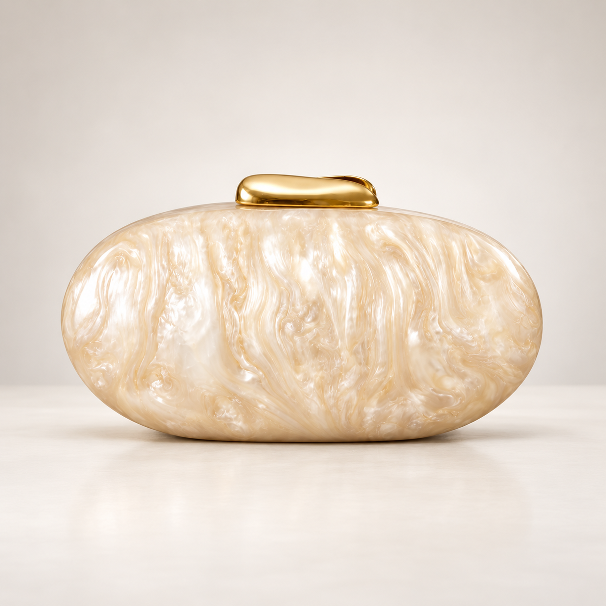 Camille Pearl-Effect Oval Evening Clutch with Gold-Tone Clasp