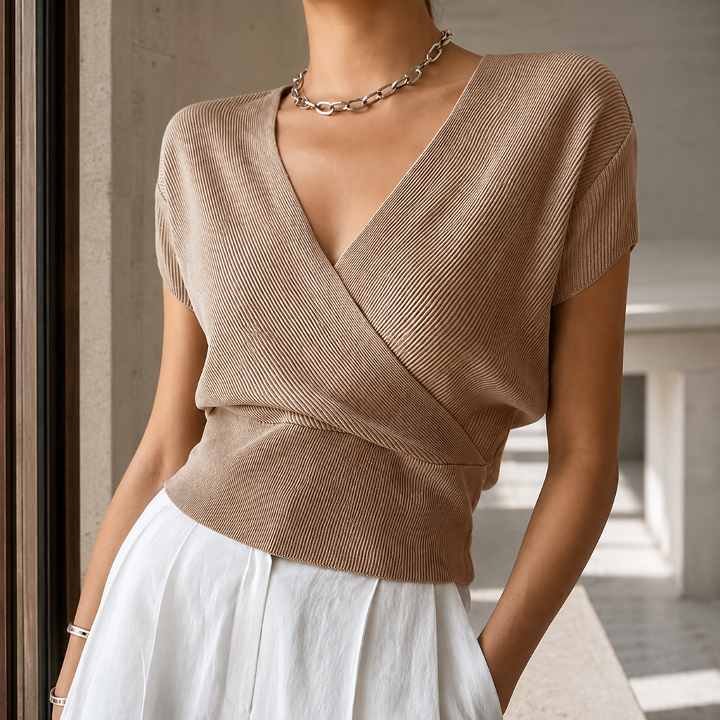 Colette Women's Ribbed Wrap Top