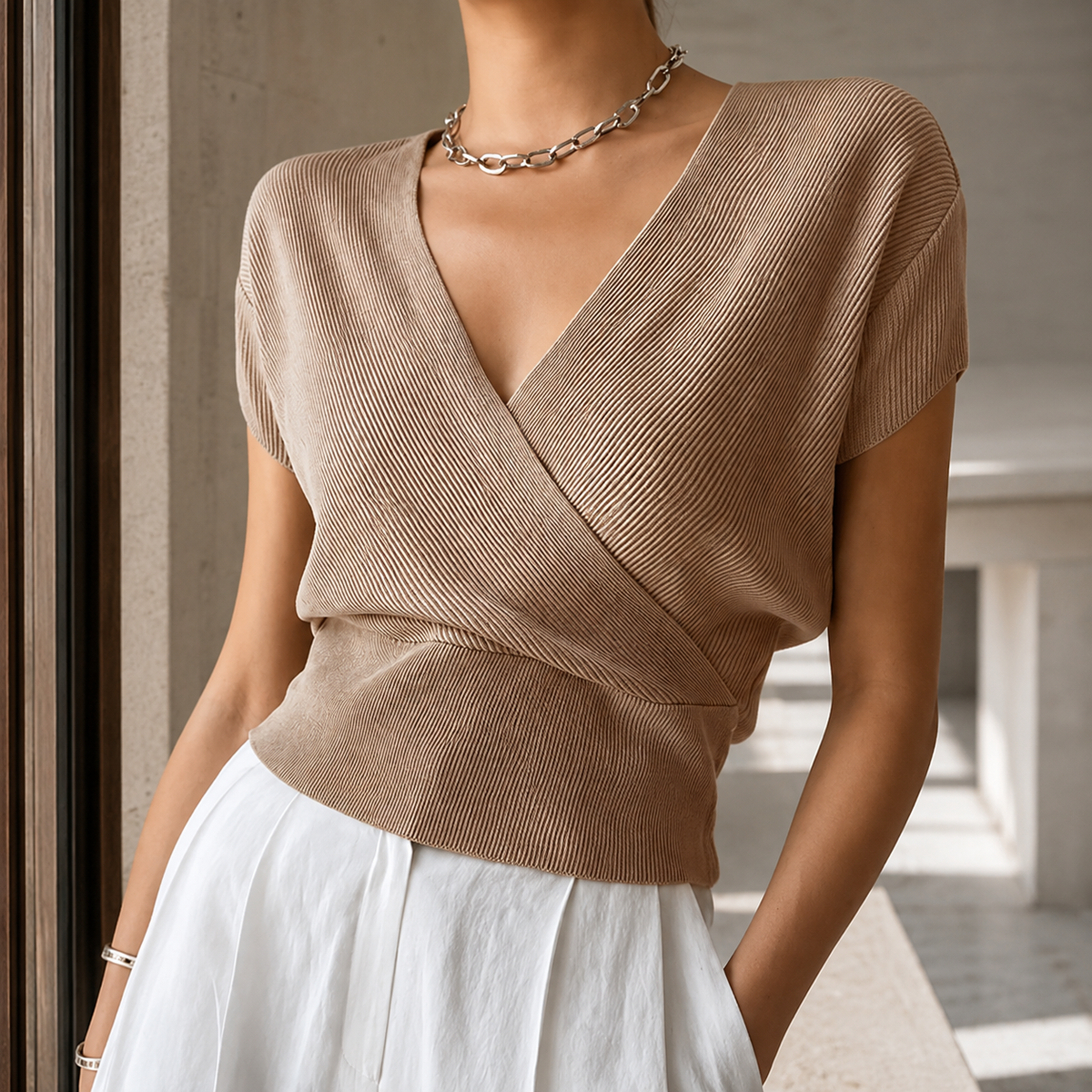 Colette Women's Ribbed Wrap Top