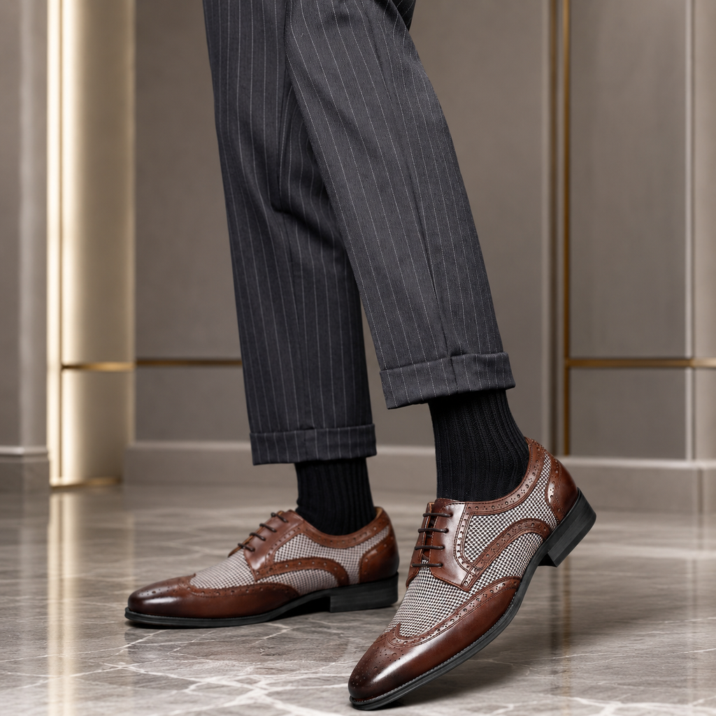 Sebastian Men’s Wingtip Oxford Dress Shoes – Woven Detail Lace-Up Shoes