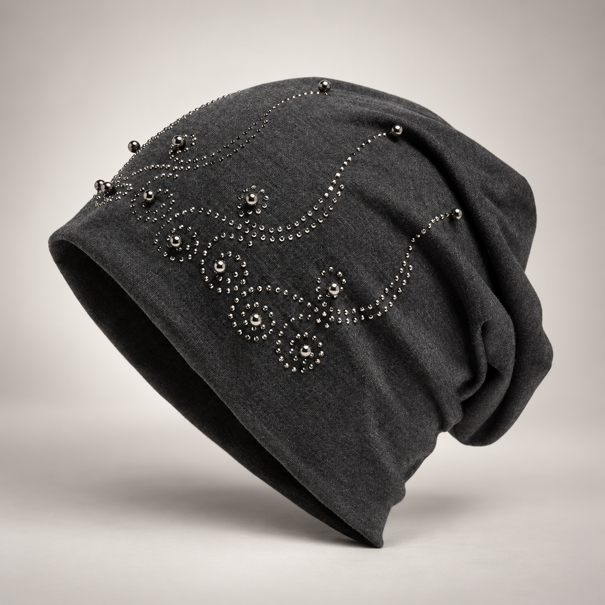 Gianna Embellished Slouch Beanie – Premium Beaded Soft Fabric Hat