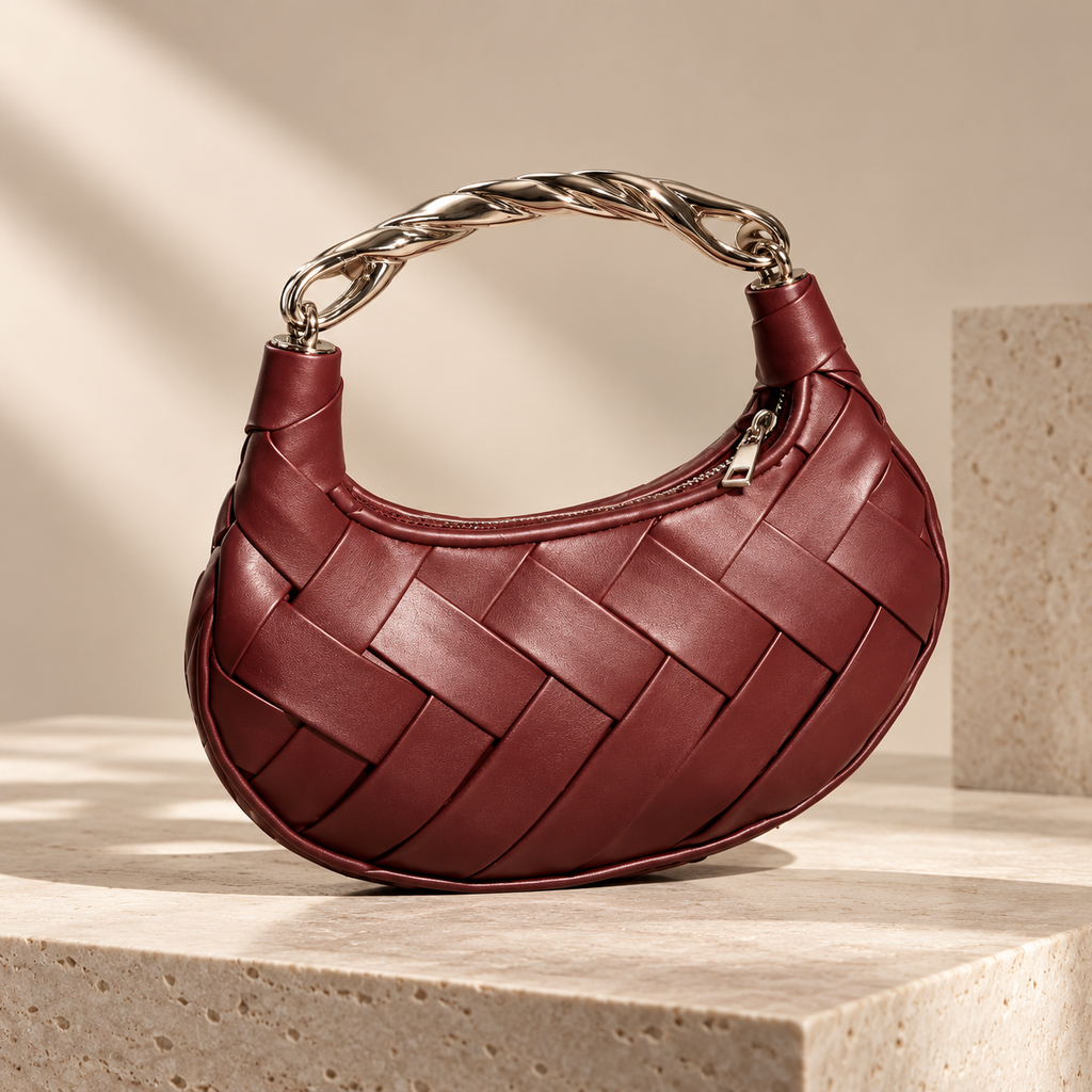 Marcelline Woven Crescent Handbag