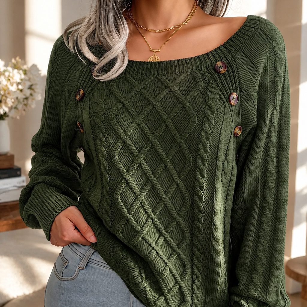 Samantha’s Cable-Knit Button-Detail Sweater
