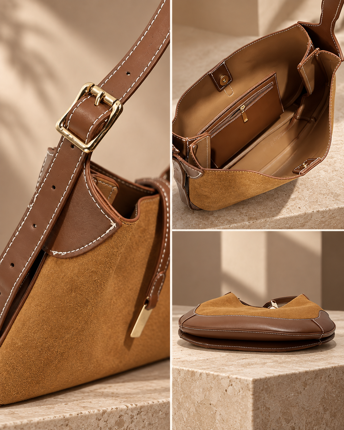 Beatrice Crescent Hobo Bag – Minimal Shoulder Handbag with Gold-Tone Accent