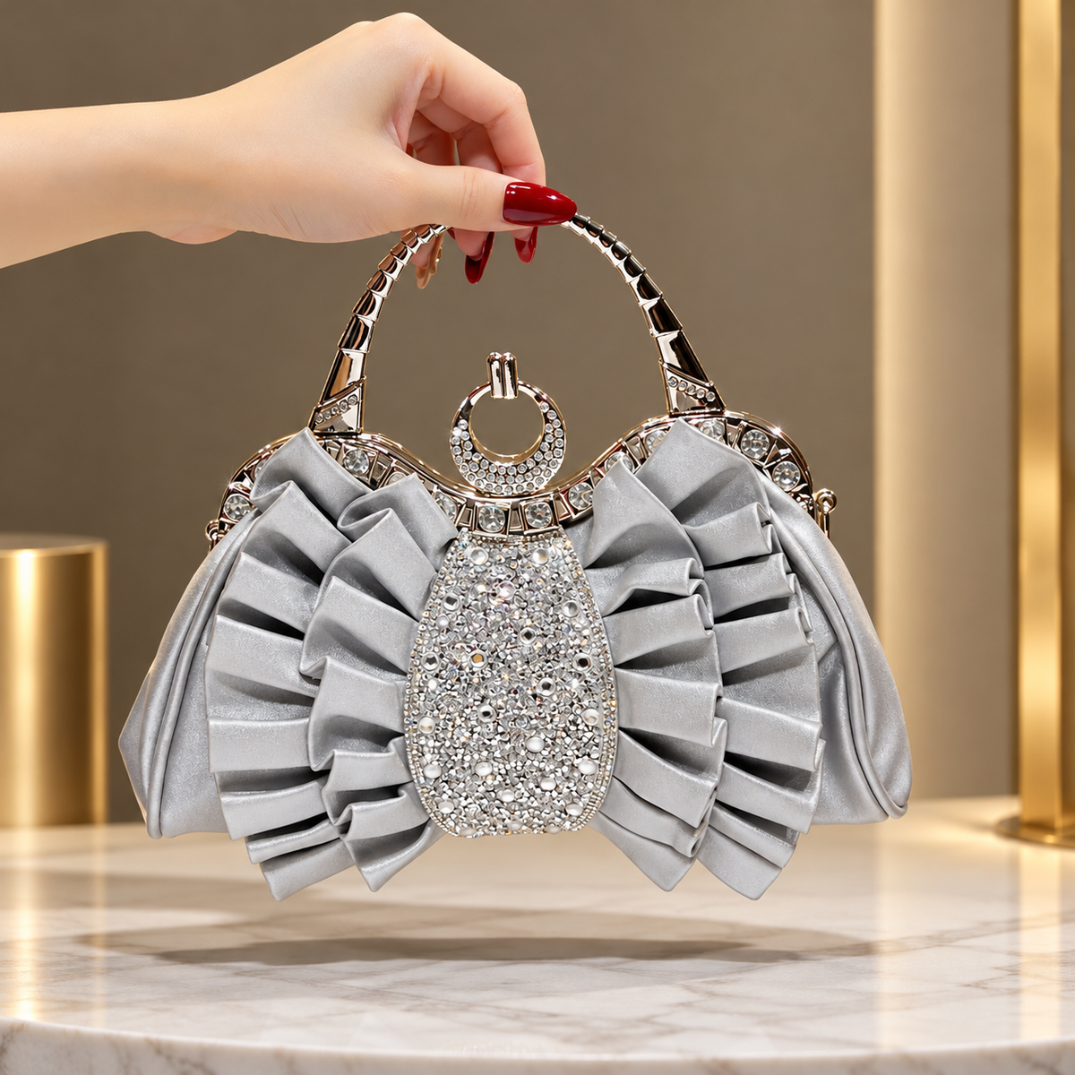 Vivienne Women's Crystal Embellished Ruffle Evening Ba