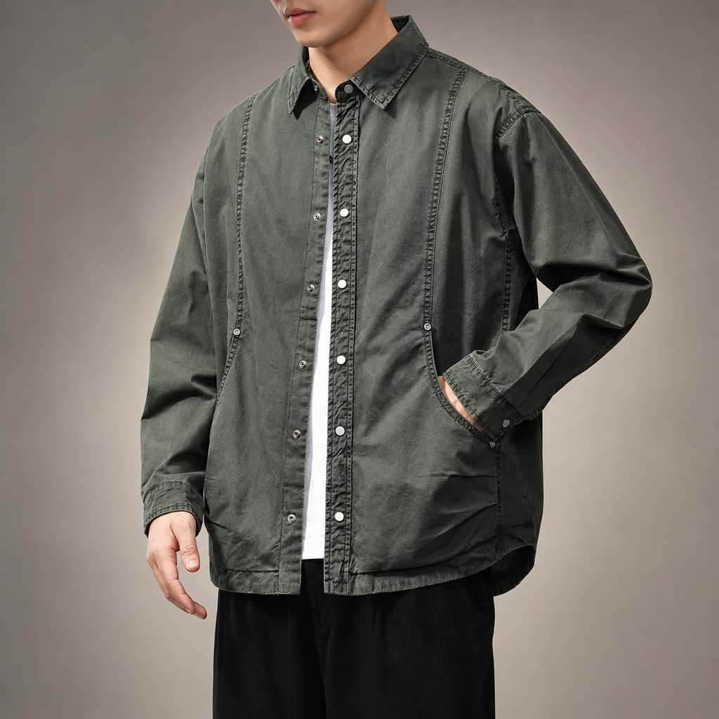 Everett Men’s Washed Utility Shirt Jacket – Snap Front Casual Overshirt with Side Pockets