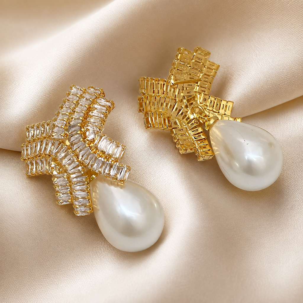 Harper Pearl Bow Drop Earrings