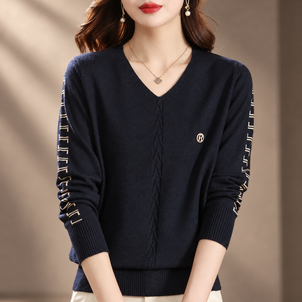 Renata Women’s V-Neck Knit Sweater – Long Sleeve Textured Pullover