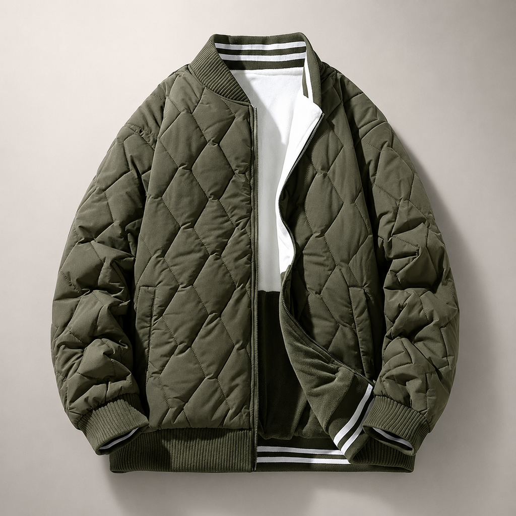 Theo Reversible Quilted Bomber Jacket – Color-Block Zip-Up Jacket