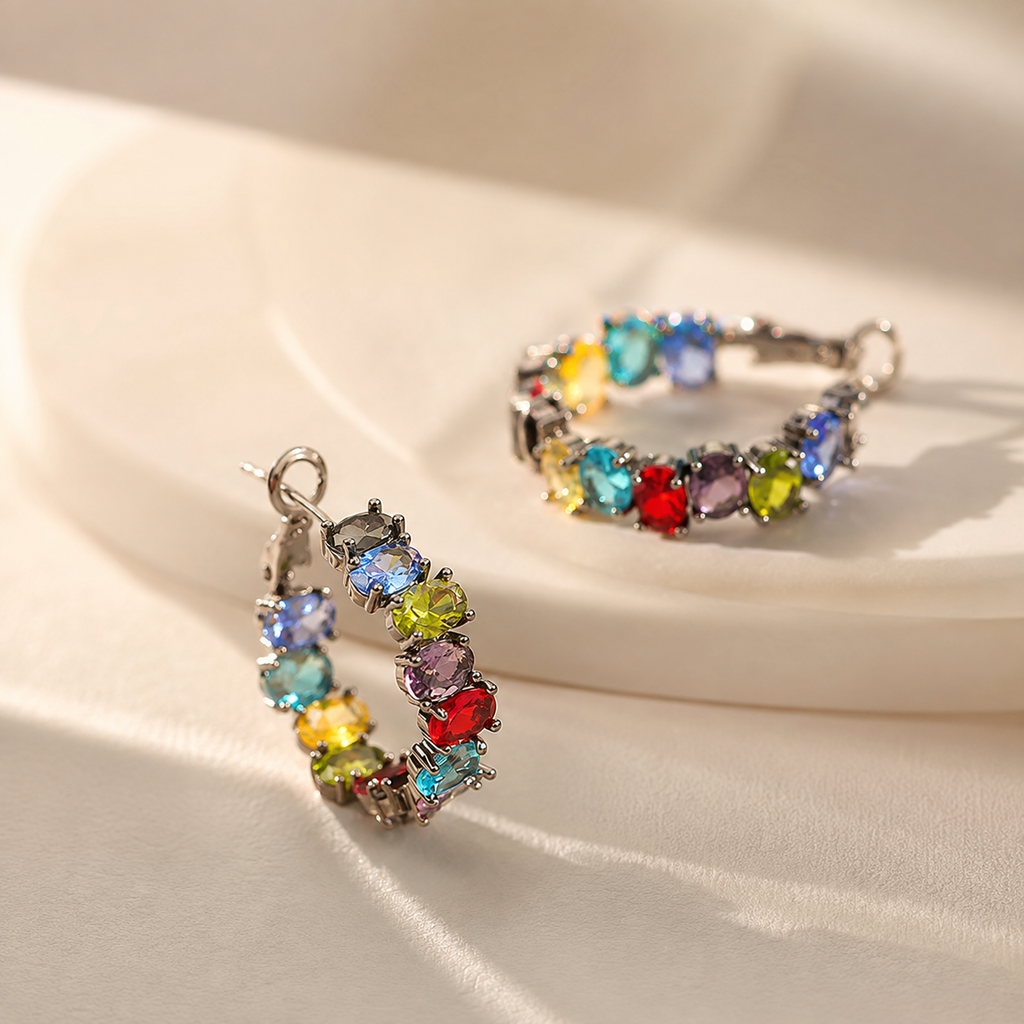 Brooklyn Rainbow Crystal Hoop Earrings