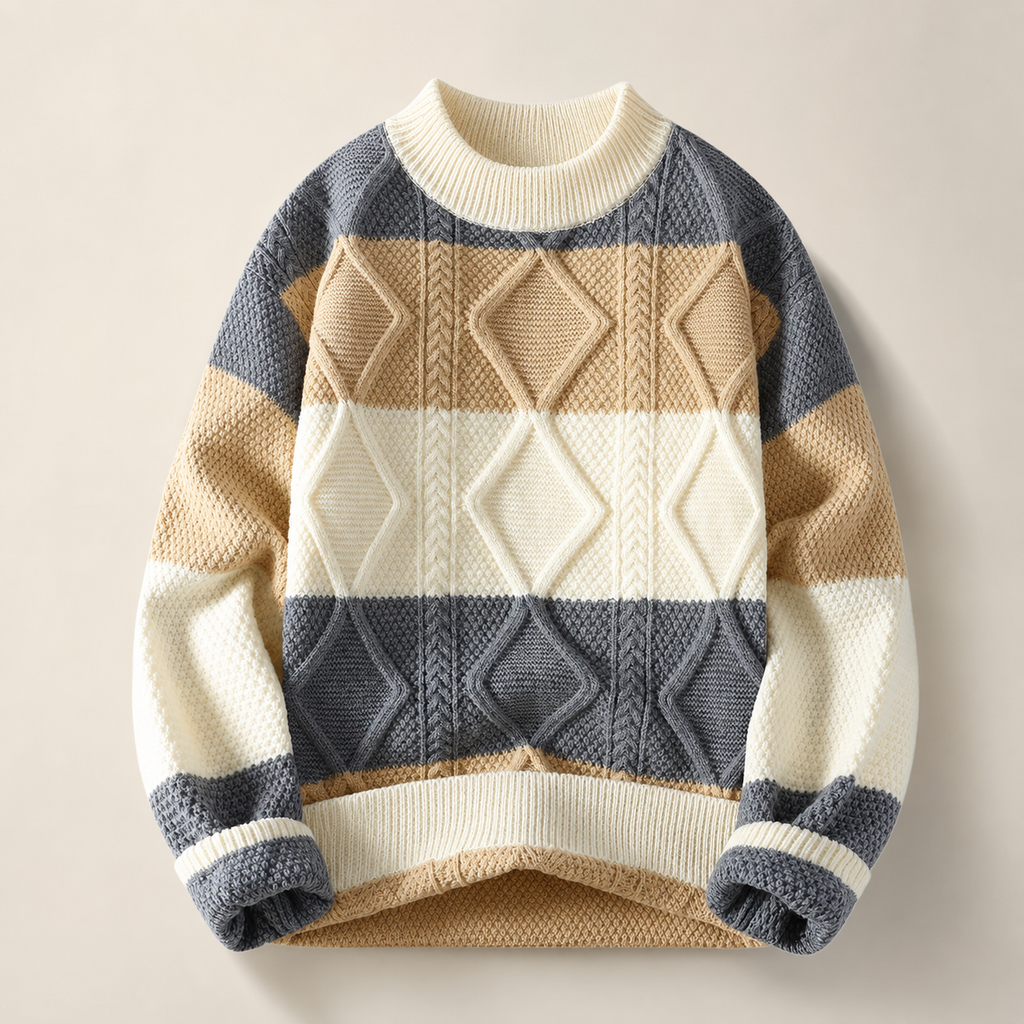 Marco Geometric Color-Block Knit Crewneck Sweater