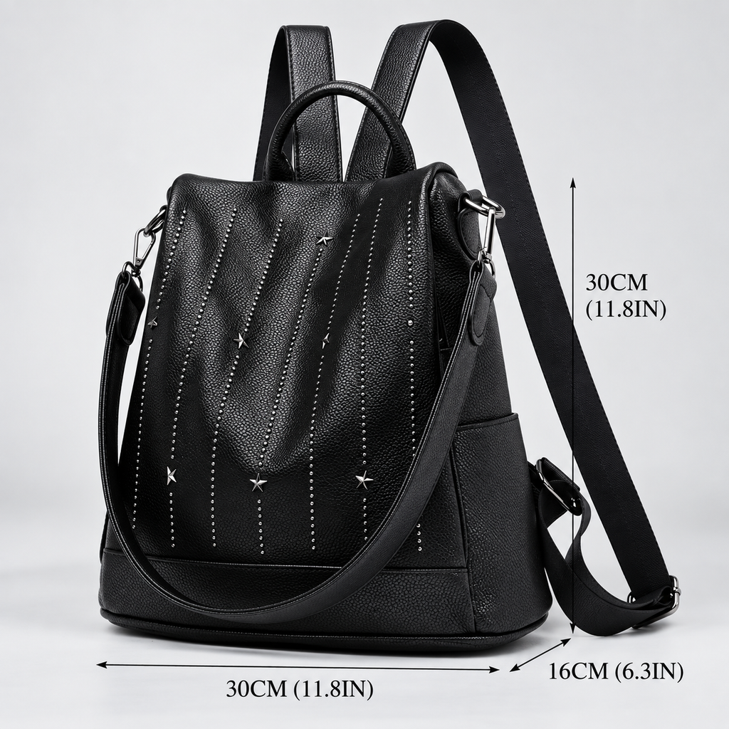 Elena Women’s Anti-Theft Convertible Backpack Purse – Studded Shoulder Bag with Star Detail