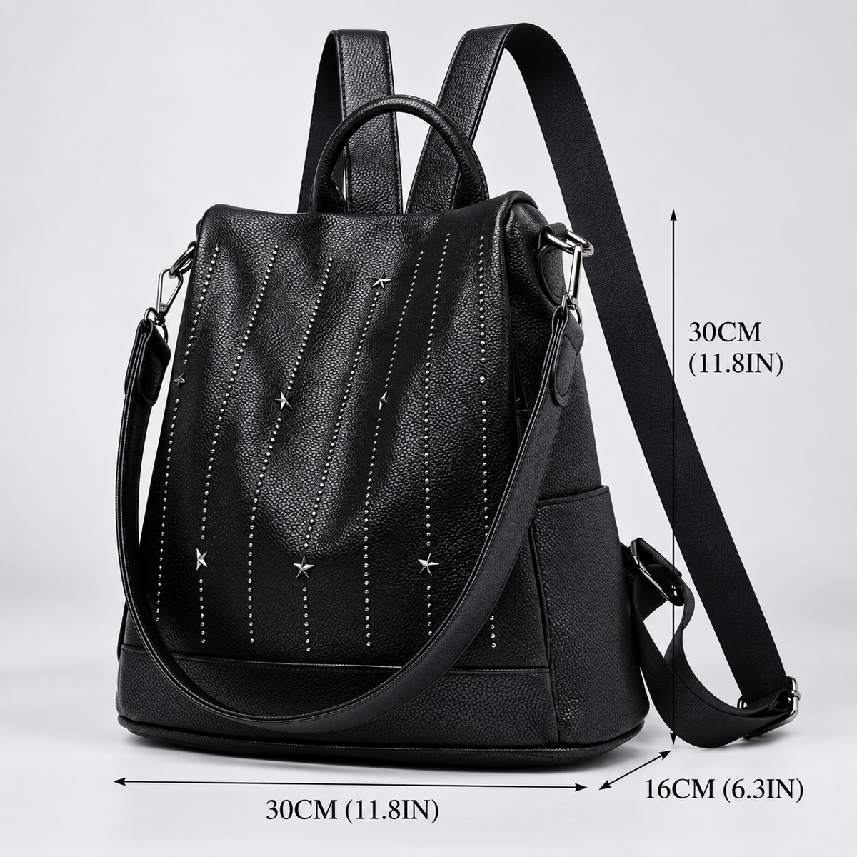 Elena Women’s Anti-Theft Convertible Backpack Purse – Studded Shoulder Bag with Star Detail